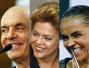 Os candidatos  Presidncia: Jos Serra (PSDB), Dilma Rousseff (PT) e Marina Silva (PV)